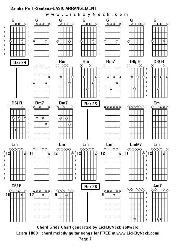 Chord Grids Chart of chord melody fingerstyle guitar song-Samba Pa Ti-Santana-BASIC ARRANGEMENT,generated by LickByNeck software.